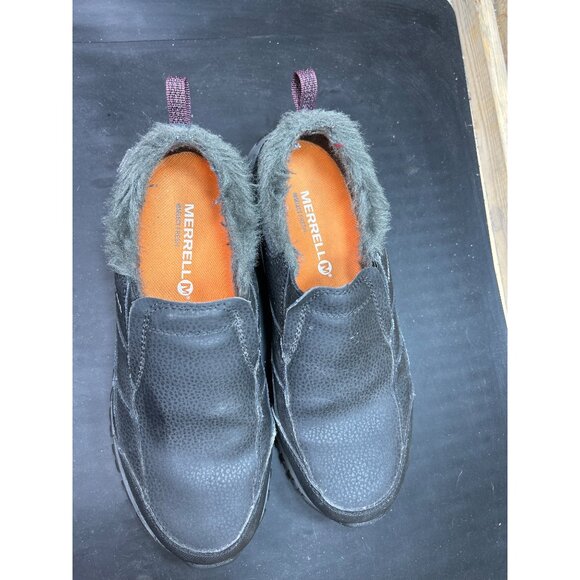 Merrell Womens Black Huckleberry Leather Slip-On Shoes Faux Fur Trim Size 8.5 - Picture 4 of 9